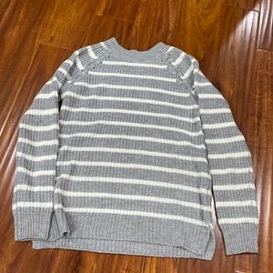 Warm grey and white striped sweater